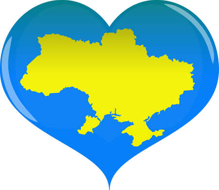 Heart with outlines Ukraine country in yellow and blue color isolated on white background vector, eps 10のイラスト素材