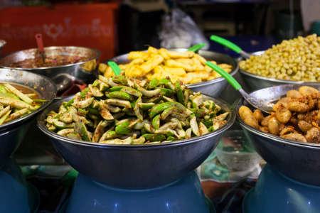 Thai street food spicy fruit, salad at street marketの写真素材
