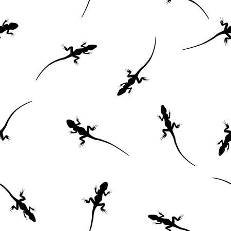 Seamless abstract wild animals pattern black Lizard silhouettes isolated on white background. Simple drawing tropical reptile repetition wallpaper, baby style, vector illustration, eps 10のイラスト素材