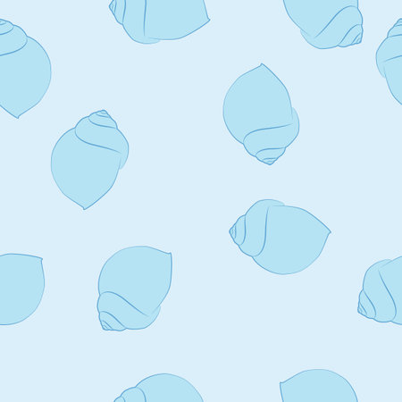 Seamless abstract animals pattern blue shells silhouettes isolated on blue background. Simple big Seashells nature repeating texture, summer concept, vector drawing illustration eps 10のイラスト素材