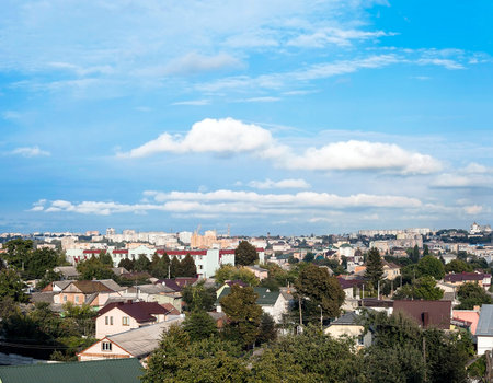Rivne cityscape in Ukraine bu cloudy blue sky