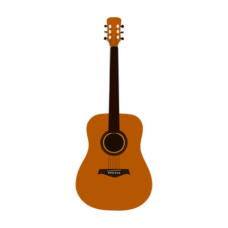 Retro classic acoustic guitar isolated on white background. Vintage style strings musical instrument for playing music.のイラスト素材