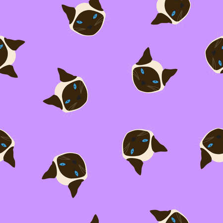Seamless pattern Siamese cat isolated on pink background. Thai kitty print for girly fabric textile, wall paper, banner. Vector design eps 10のイラスト素材