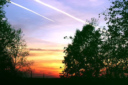 Aircraft at sunsetの写真素材