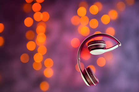 headphones on a colored background, bokeh out of focusの写真素材