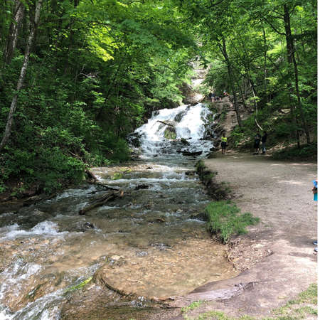 Magical, mossy waterfall hidden in the forest in Iowaの写真素材