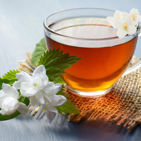 Jasmine flowers with herbal tea