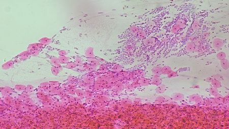 pap smear, NILM (class II non specific chronic inflammation) under a microscope view for education...
