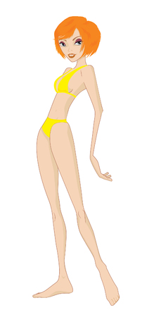 Red-haired_girl_in_yellow_swimsuitのイラスト素材