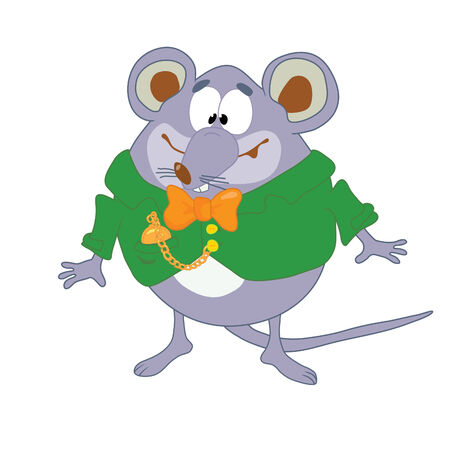 Mouse in green coat and watchのイラスト素材