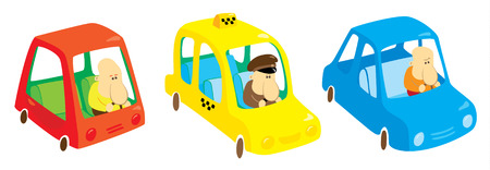 Three cars with drivers のイラスト素材