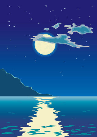 moonlit path on the seaのイラスト素材