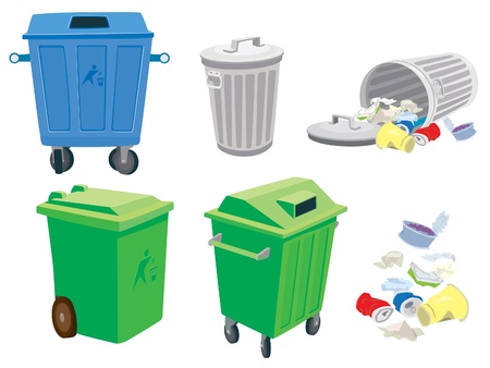 Rubbish and garbage cans and a basketのイラスト素材