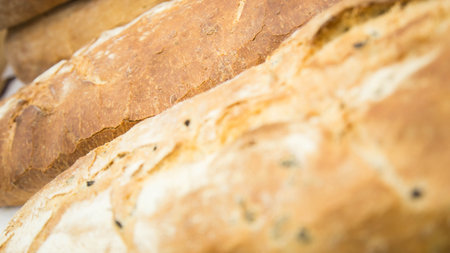 Freshly baked white bread at the store