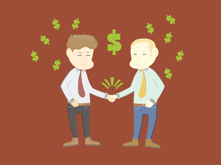 two cartoon businessmen shake hands as a sign of a successful dealのイラスト素材