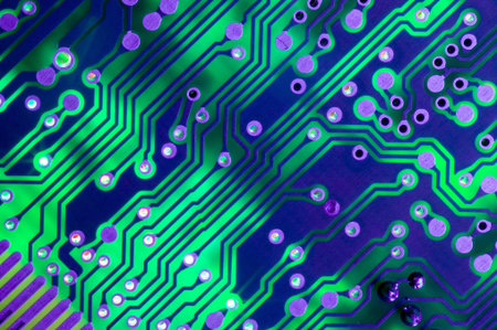 Colorful backlit circuit board illustrating the concept of connections.