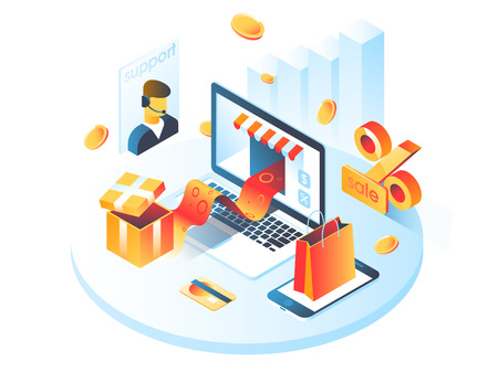 Online shopping isometric shadow.のイラスト素材