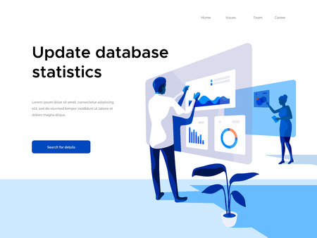 Modern flat vector illustration concept of people making web page design for website and interacting with graphs. Business and workflow management. Creative landing page design template.の写真素材
