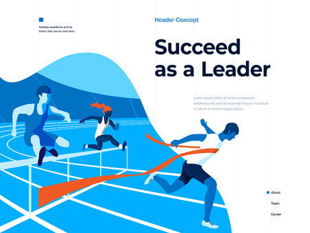 People running on the stadium to win and succeed. Bussines and Leadership. Flat vector illustration. Landing page, header conceptのイラスト素材