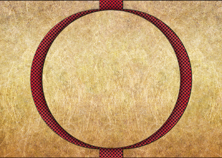 metallic background of bronze or brass plates and red gridの写真素材