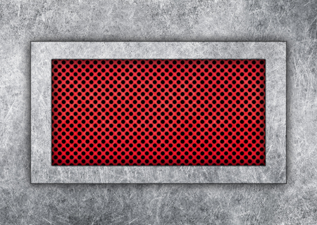 steel frame for text Metal background with red meshの写真素材