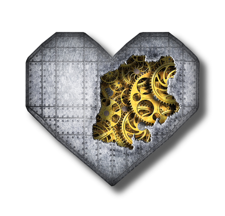 iron heart, ragged hole in metal and the mechanism isolatedの写真素材