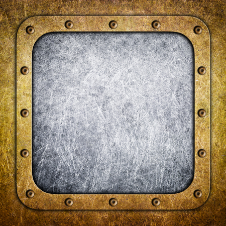 metal signboard, bronze or brass frame, backgroundの写真素材