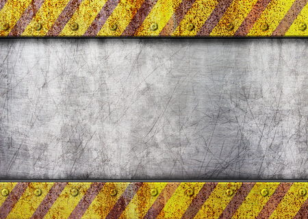 grunge metal template with warning stripe background の写真素材