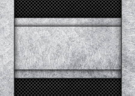 Grunge metal background with shiny metal plateの写真素材