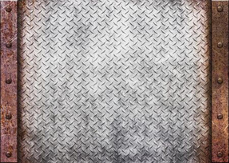 old rusty metal plate over comb grid or grille background, 3d, illustrationの写真素材