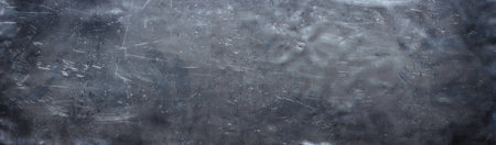 Black metal texture, grunge steel background. Crumpled iron surface of panoramic viewの写真素材