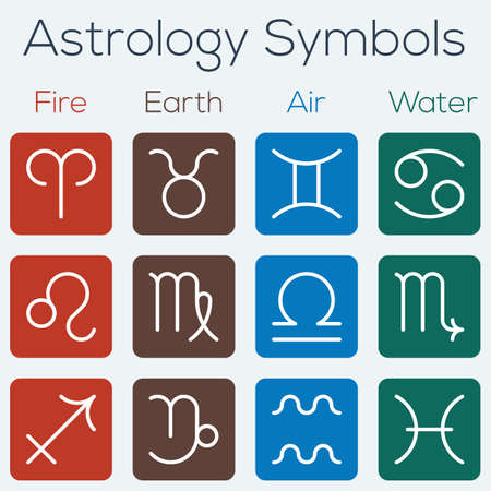 Astrological signs of the zodiac. Flat thin line icon style vector set of astrology symbolsのイラスト素材