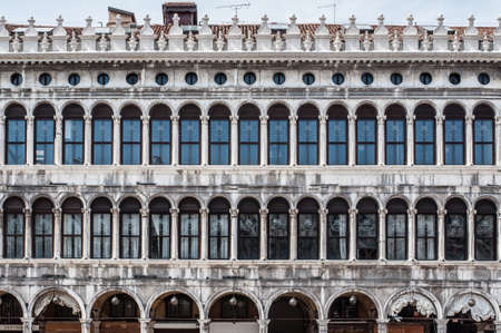 Facade of Procuratie Vecchie - building in gothic style on St Marks Squareのeditorial素材