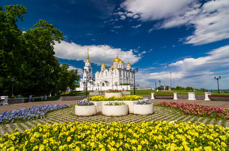 Dormition Cathedral or Assumption Cathedral and Bell tower in Vladimir, Russia. Golden Ring of Russia. It is part of the UNESCO World Heritage Site entitled White Monuments of Vladimir and Suzdal.のeditorial素材