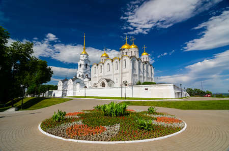 Dormition Cathedral or Assumption Cathedral and Bell tower in Vladimir, Russia. Golden Ring of Russia. It is part of the UNESCO World Heritage Site entitled White Monuments of Vladimir and Suzdal.のeditorial素材