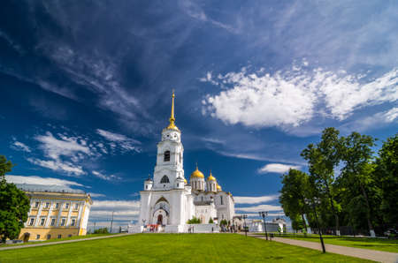 Dormition Cathedral or Assumption Cathedral and Bell tower in Vladimir, Russia. Golden Ring of Russia. It is part of the UNESCO World Heritage Site entitled White Monuments of Vladimir and Suzdal.のeditorial素材