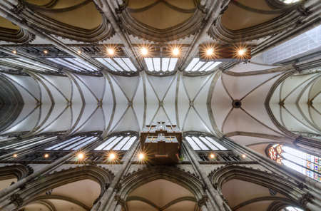 COLOGNE, GERMANY - SEP 17, 2015: Ceiling of the Cologne Cathedral. Roman Catholic cathedral. It is a renowned monument of German Catholicism and Gothic architecture and is a World Heritage Site.のeditorial素材