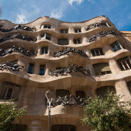 Barcelona - September 19, 2014: Exterior of the Casa Mila - La Pedrera by Antonio Gaudi.のeditorial素材
