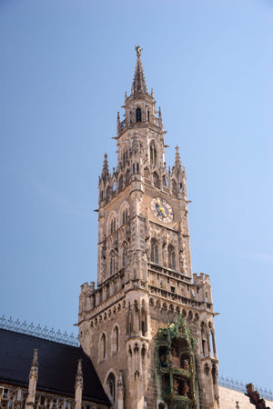 Tower of the New Town Hall - Neues Rathaus. Marienplatz, Munich, Bavaria, Germanyの写真素材
