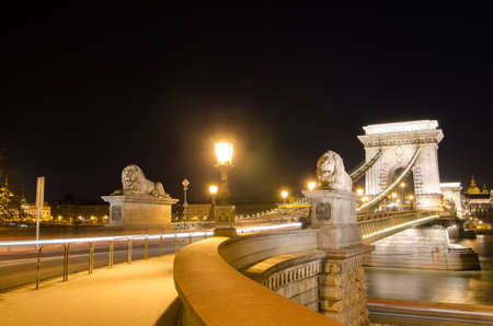 The Chain Bridge in Budapest in the evening. Sightseeing in Hungary.の写真素材