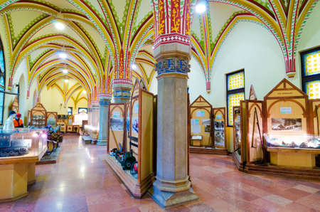 BUDAPEST, HUNGARY - FEBRUARY 23, 2016: The interior of the castle Vajdahunyad in Budapest. In one of the halls there is an exhibition of the Museum of agriculture.のeditorial素材