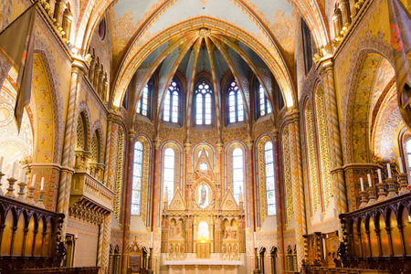 BUDAPEST, HUNGARY - FEBRUARY 23, 2016: Interior of Matthias Church is a Roman Catholic church...