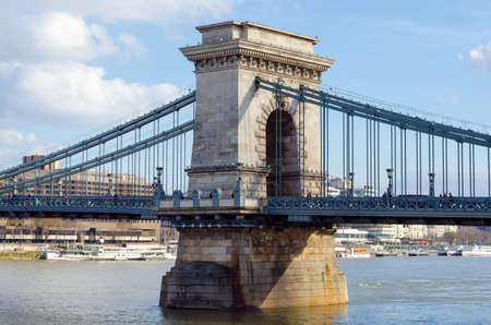 Budapest, Hungary - February 20, 2016: Chain Bridge on the Danube river in Budapest city, Hungaryのeditorial素材