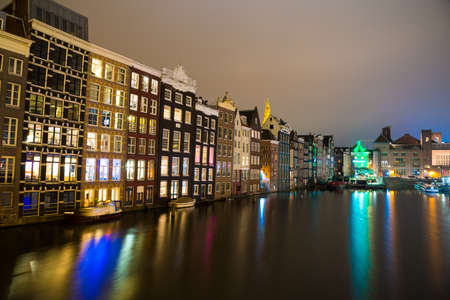 Amsterdam, Netherlands - April 20, 2017: Canals of Amsterdam at night. Amsterdam is the capital and most populous city of the Netherlands.のeditorial素材