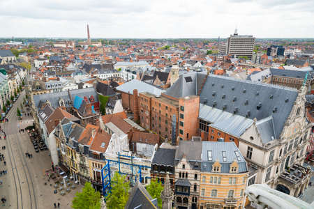 Aerial view of Ghent from Belfry - beautiful medieval buildings. Belgiumのeditorial素材