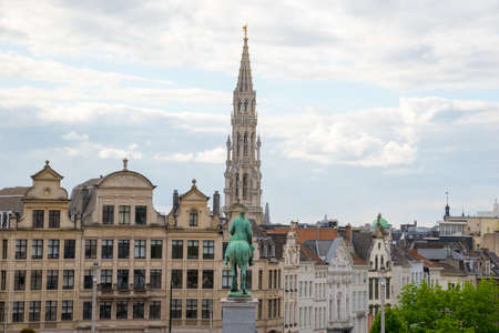 Brussels, Belgium - April 22, 2017: Monts des Arts and Equestrian monument of King Albert I in Brussels, Belgiumのeditorial素材