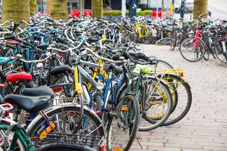 Ghent, Belgium - April 16, 2017: Bicycles in the parking lot in Ghent, Belgiumのeditorial素材
