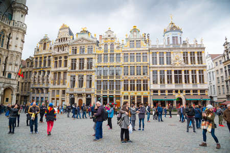 Brussels, Belgium - April 22, 2017: Guildhalls on the Grand Place - Grote Markt is the central square of Brussels. Belgium.のeditorial素材