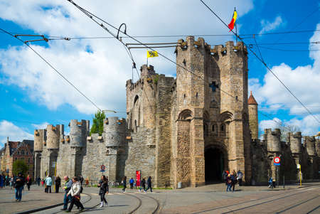 Ghent, Belgium - April 16, 2017: The Gravensteen or Castle of the Counts is a castle in Ghent, built in 1180 and is the only medieval castle in Flanders. Belgiumのeditorial素材