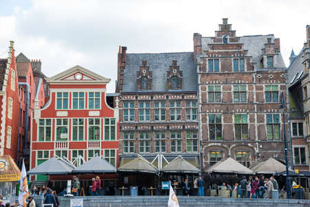 Ghent, Belgium - April 16, 2017: Row of historic colorful buildings in Ghent, Belgiumのeditorial素材